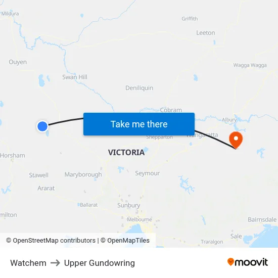 Watchem to Upper Gundowring map