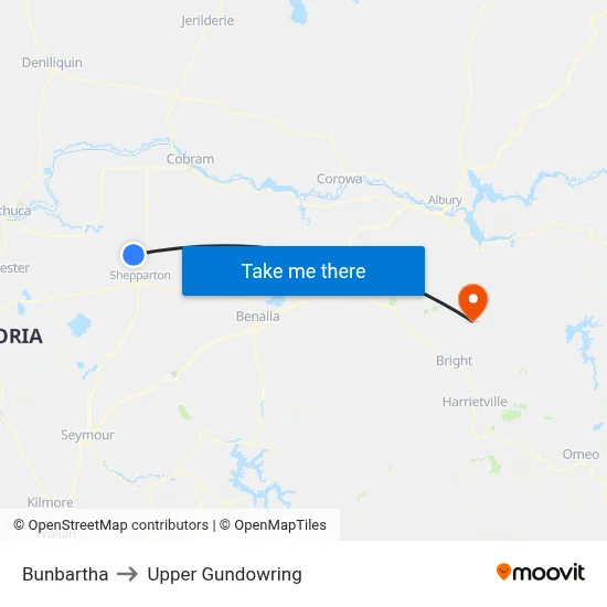 Bunbartha to Upper Gundowring map