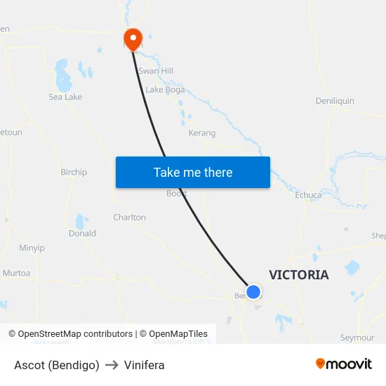 Ascot (Bendigo) to Vinifera map
