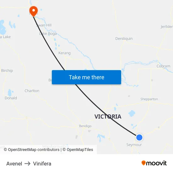 Avenel to Vinifera map