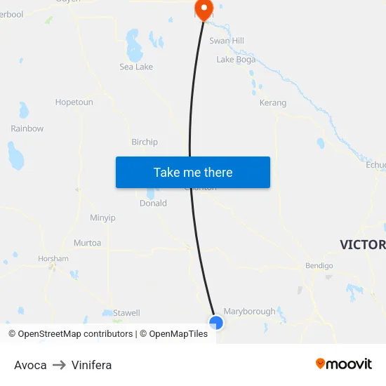 Avoca to Vinifera map