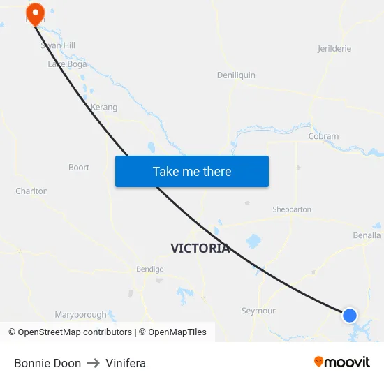 Bonnie Doon to Vinifera map