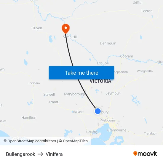 Bullengarook to Vinifera map
