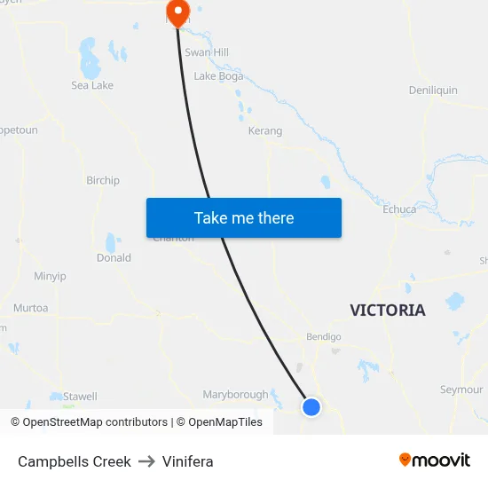 Campbells Creek to Vinifera map
