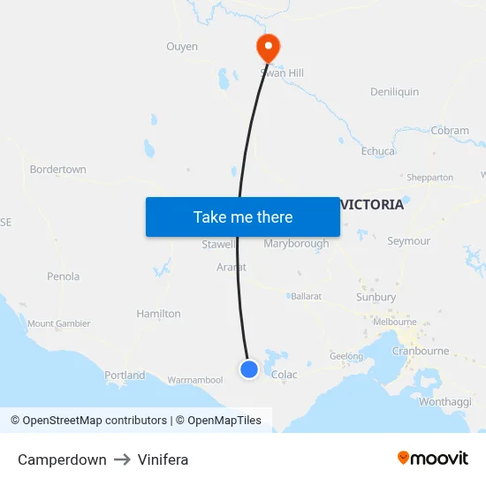 Camperdown to Vinifera map