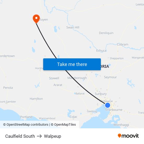 Caulfield South to Walpeup map