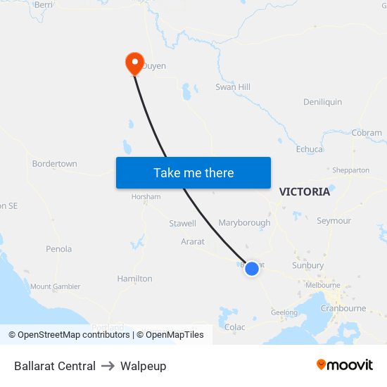 Ballarat Central to Walpeup map