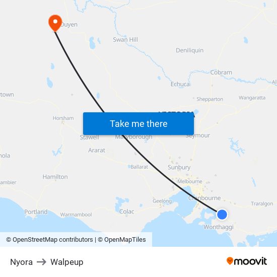 Nyora to Walpeup map