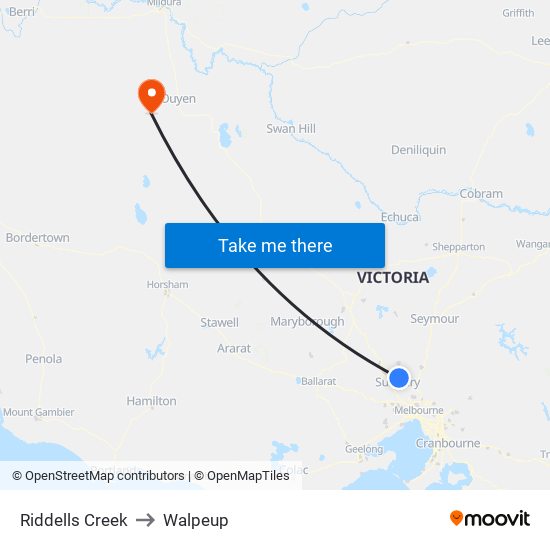 Riddells Creek to Walpeup map