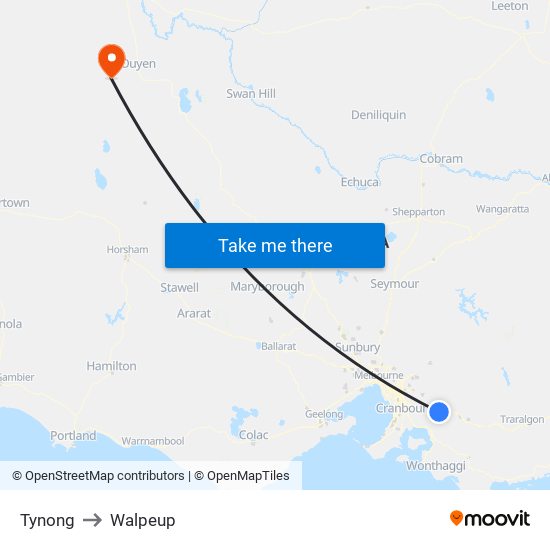 Tynong to Walpeup map
