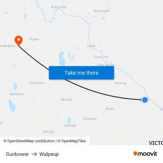 Gunbower to Walpeup map