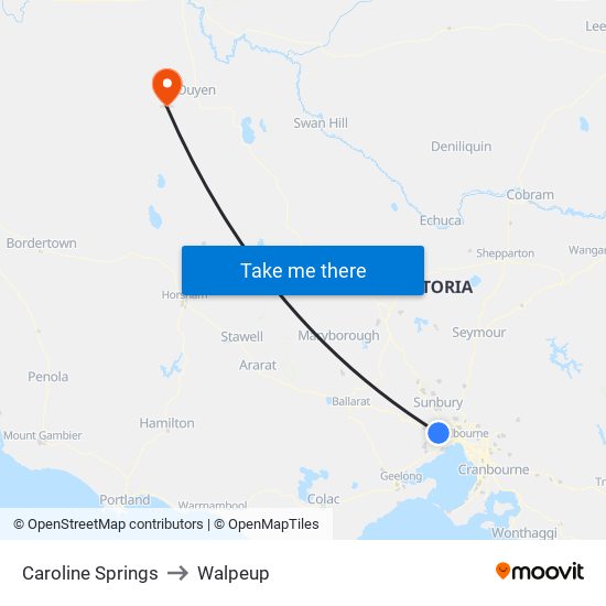 Caroline Springs to Walpeup map