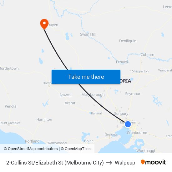 2-Collins St/Elizabeth St (Melbourne City) to Walpeup map