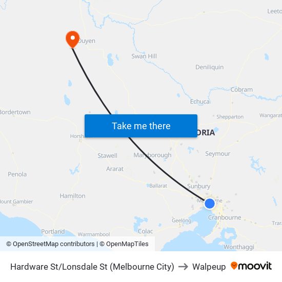 Hardware St/Lonsdale St (Melbourne City) to Walpeup map