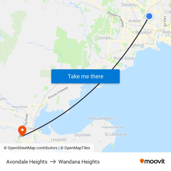 Avondale Heights to Wandana Heights map