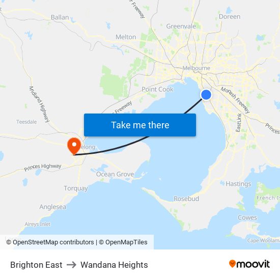 Brighton East to Wandana Heights map
