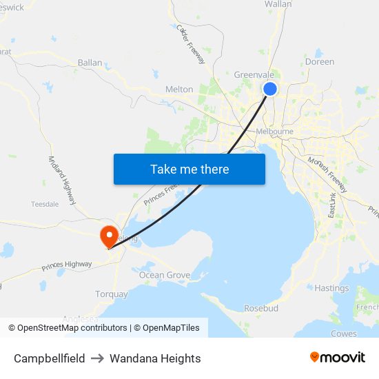 Campbellfield to Wandana Heights map