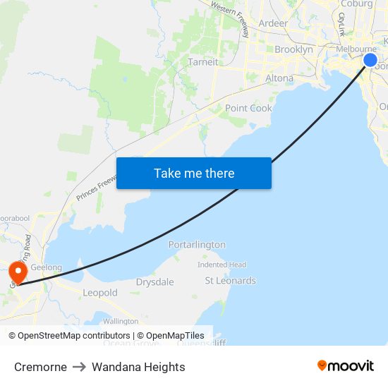 Cremorne to Wandana Heights map