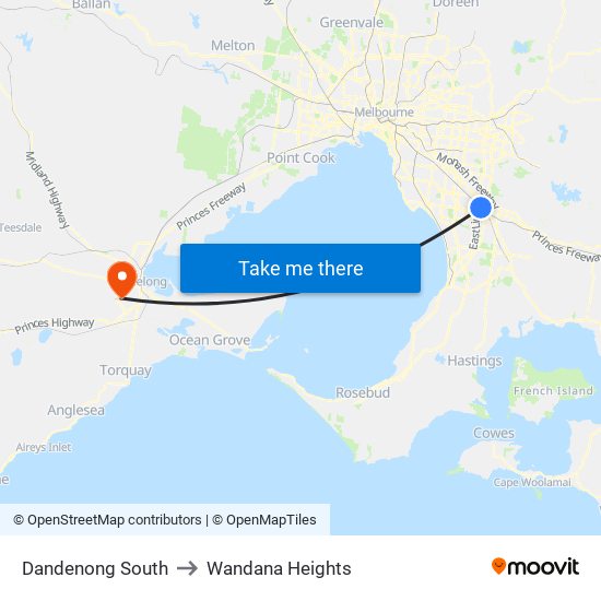 Dandenong South to Wandana Heights map