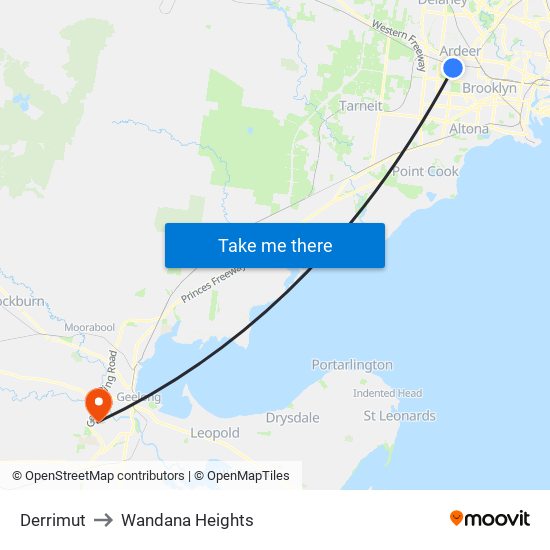 Derrimut to Wandana Heights map