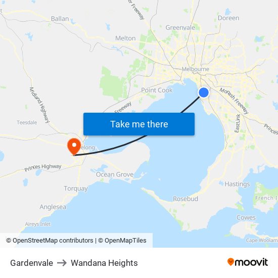 Gardenvale to Wandana Heights map