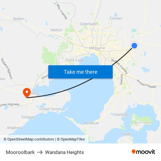 Mooroolbark to Wandana Heights map