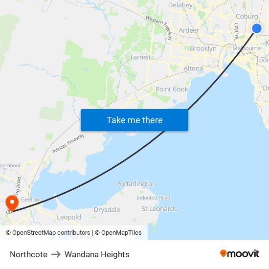 Northcote to Wandana Heights map