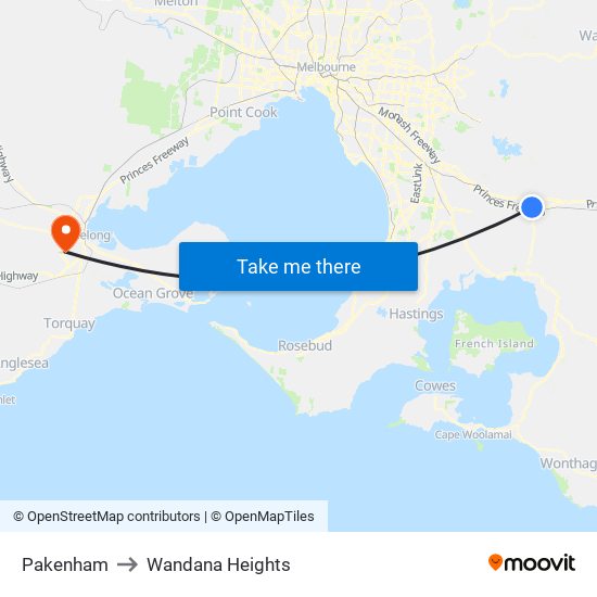 Pakenham to Wandana Heights map