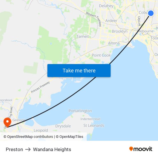 Preston to Wandana Heights map