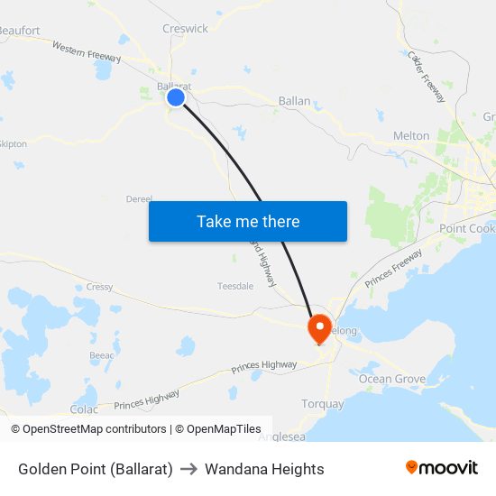 Golden Point (Ballarat) to Wandana Heights map