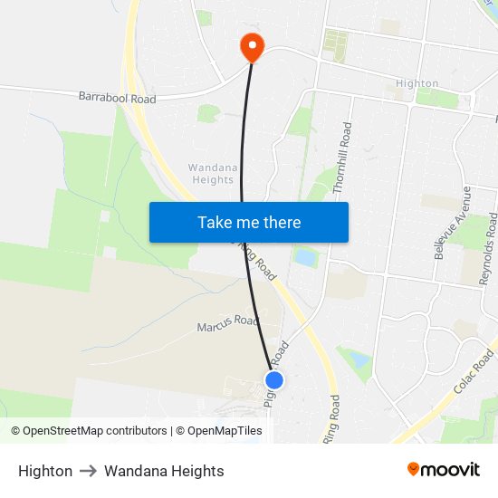 Highton to Wandana Heights map