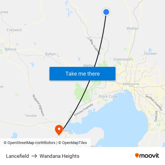 Lancefield to Wandana Heights map