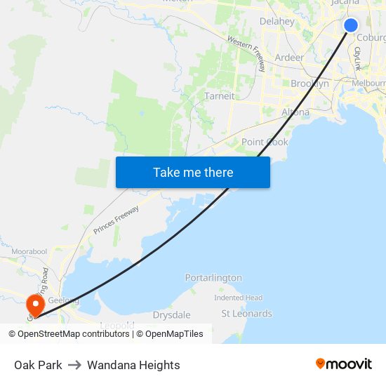 Oak Park to Wandana Heights map