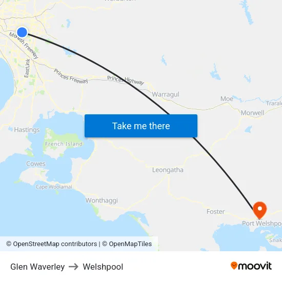 Glen Waverley to Welshpool map