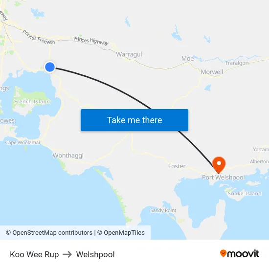 Koo Wee Rup to Welshpool map