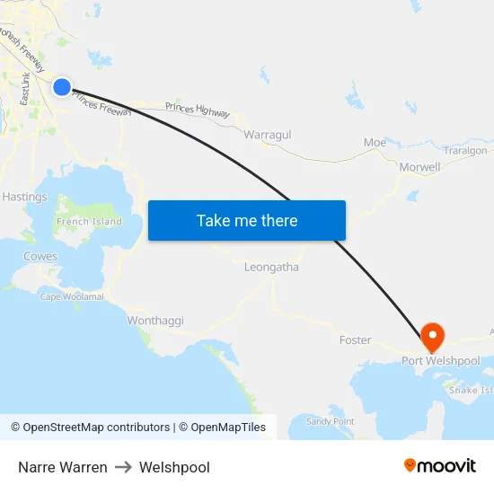 Narre Warren to Welshpool map