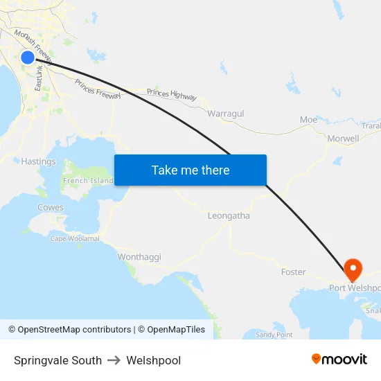 Springvale South to Welshpool map