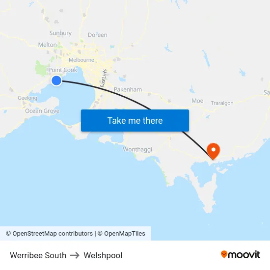 Werribee South to Welshpool map