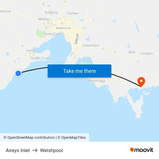 Aireys Inlet to Welshpool map