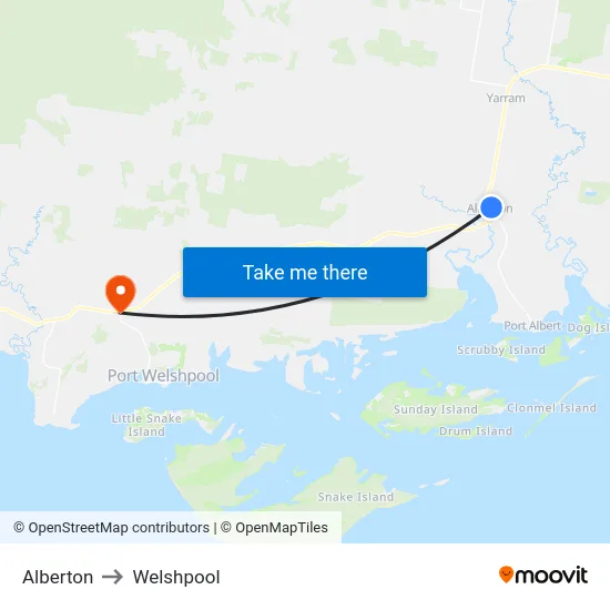 Alberton to Welshpool map
