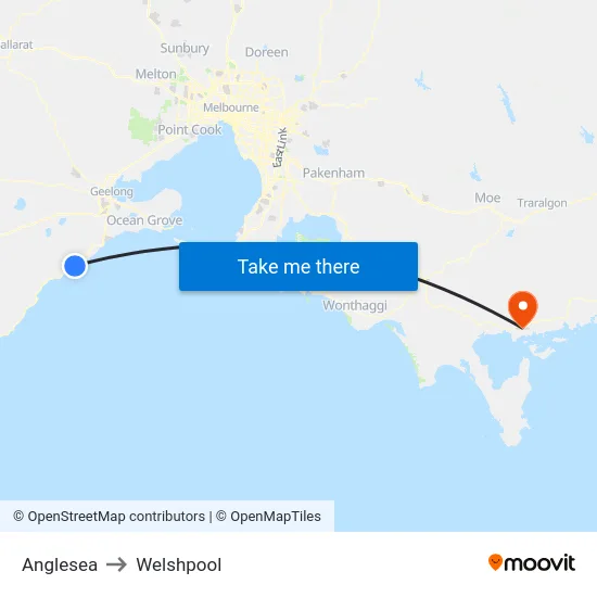 Anglesea to Welshpool map