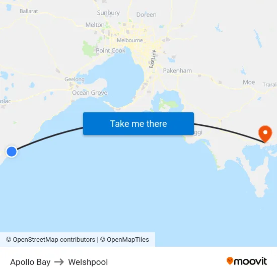 Apollo Bay to Welshpool map