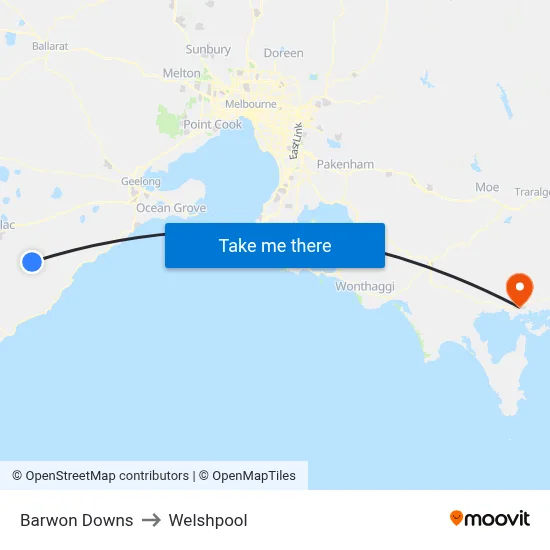 Barwon Downs to Welshpool map