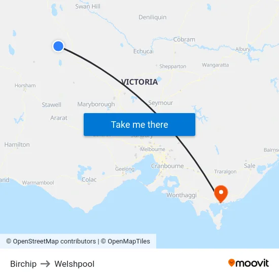 Birchip to Welshpool map
