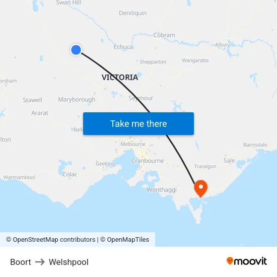 Boort to Welshpool map