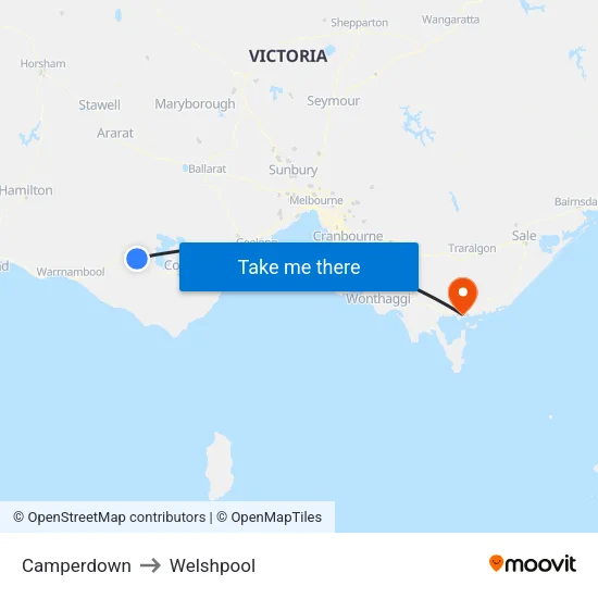 Camperdown to Welshpool map