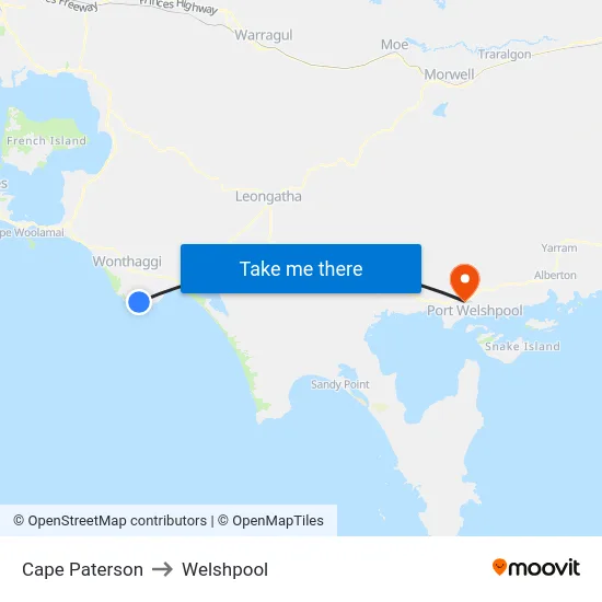 Cape Paterson to Welshpool map