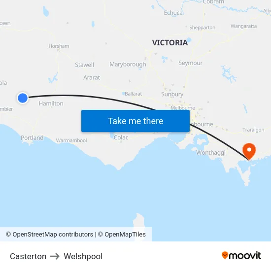 Casterton to Welshpool map