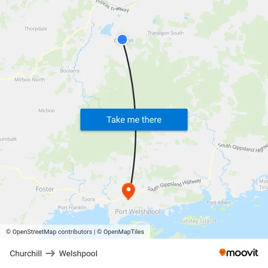 Churchill to Welshpool map