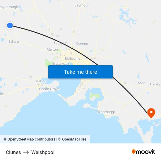Clunes to Welshpool map